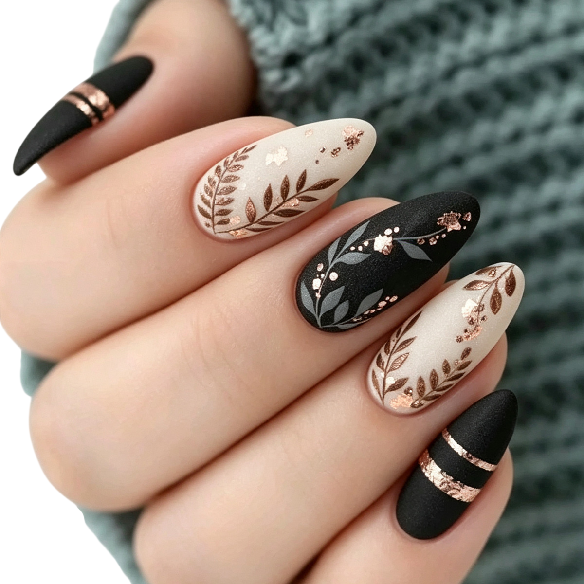 Floral Leaf Press-On Nail Set