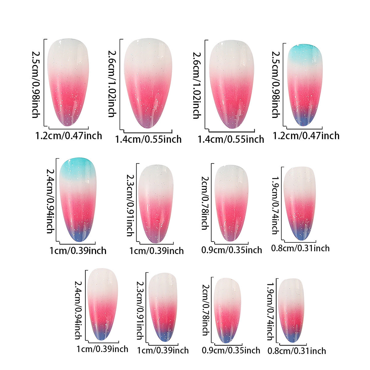 Gradient Ombre Almond Press-On Nails