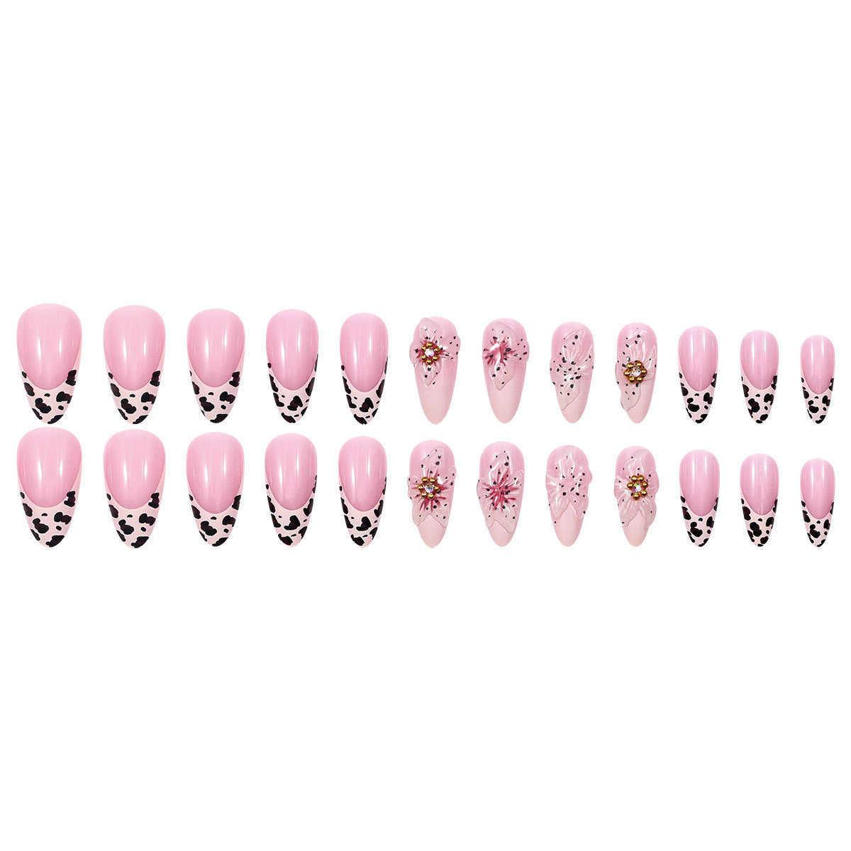 Press On Almond Nails with Floral Details