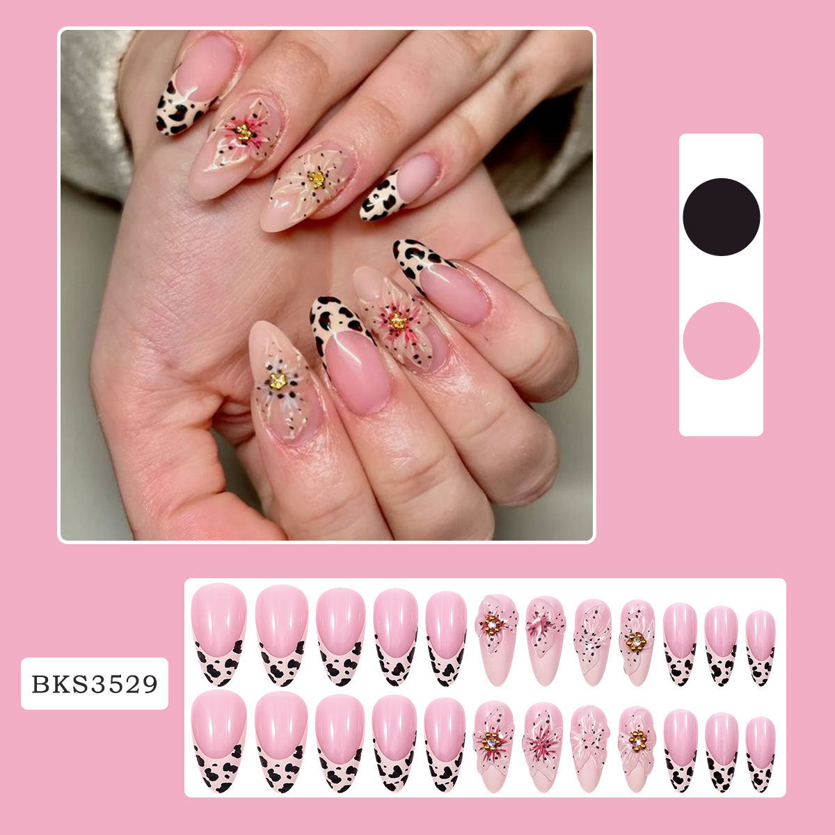 Press On Almond Nails with Floral Details