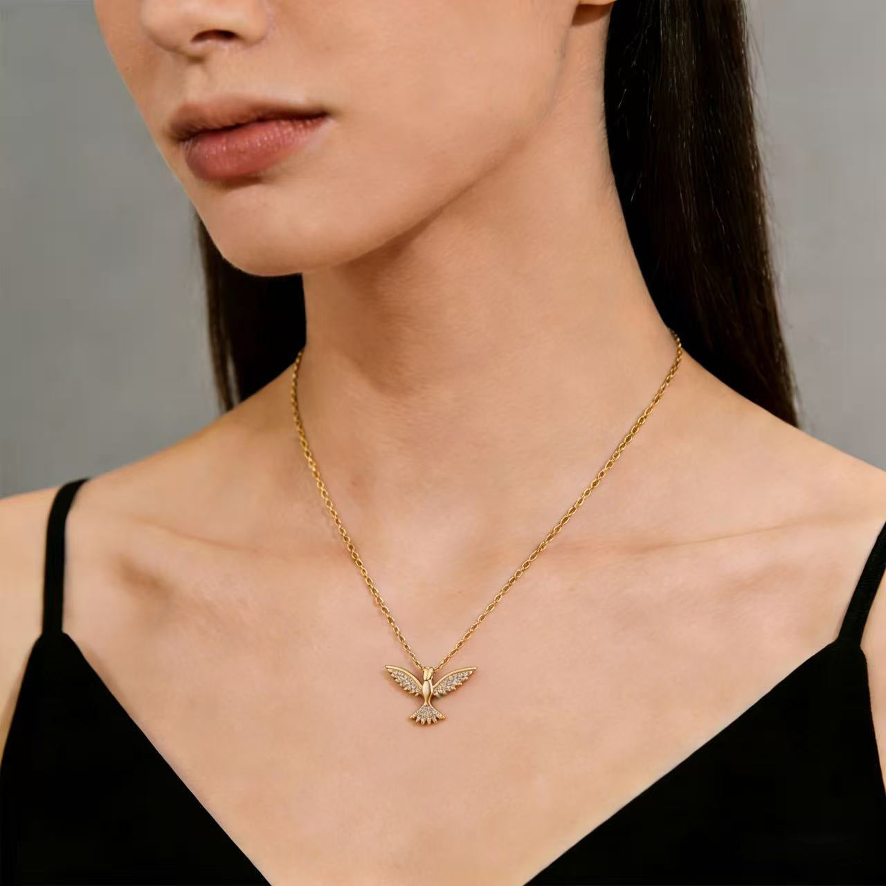 Shimmering Crystal Winged Dove Pendant Necklace