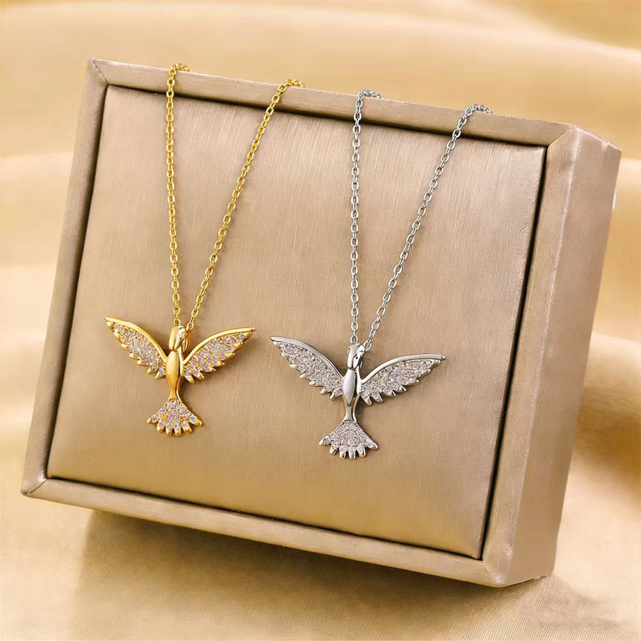 Shimmering Crystal Winged Dove Pendant Necklace