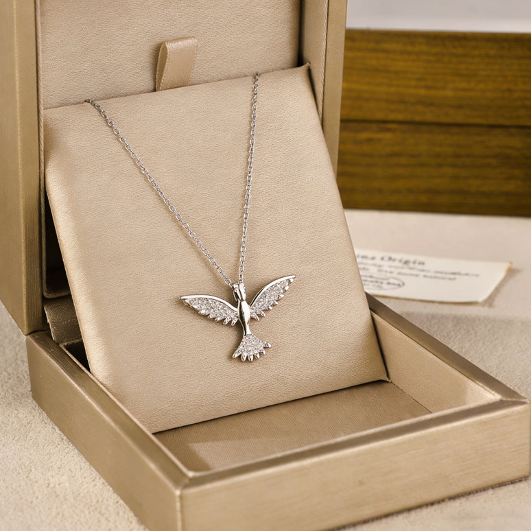 Shimmering Crystal Winged Dove Pendant Necklace