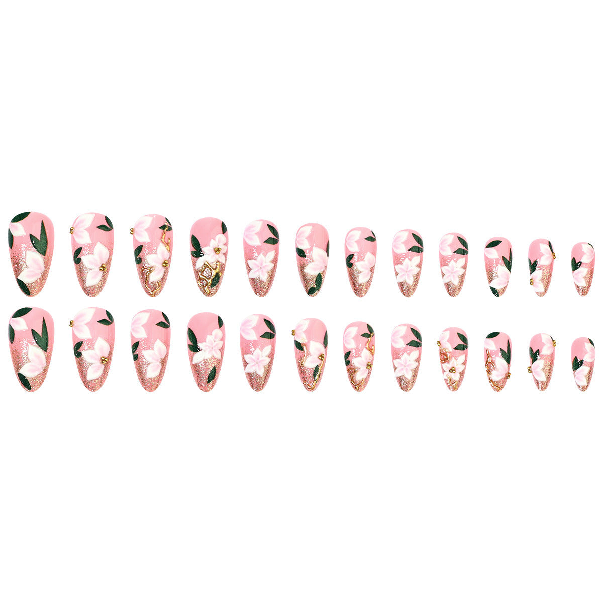 Floral Long Almond Press-On Nails