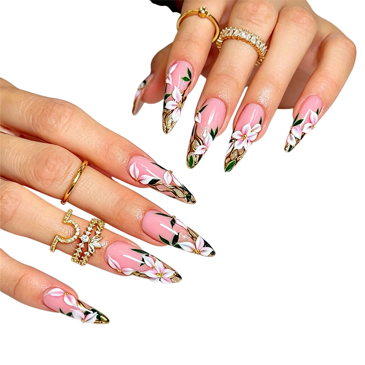 Floral Long Almond Press-On Nails