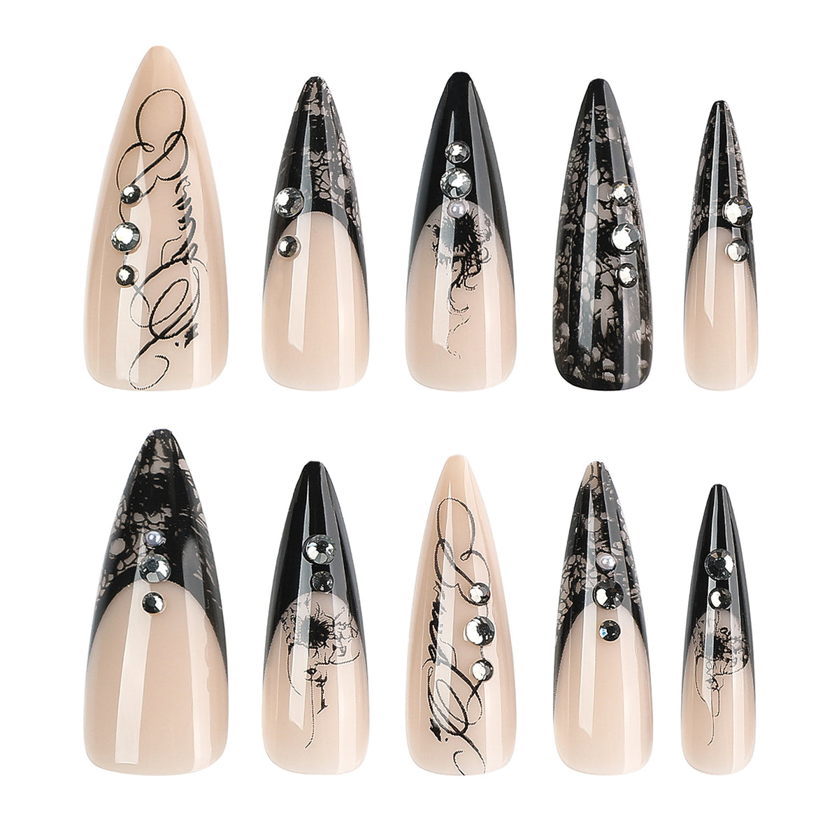 Black Lace Stiletto Press-On Nails