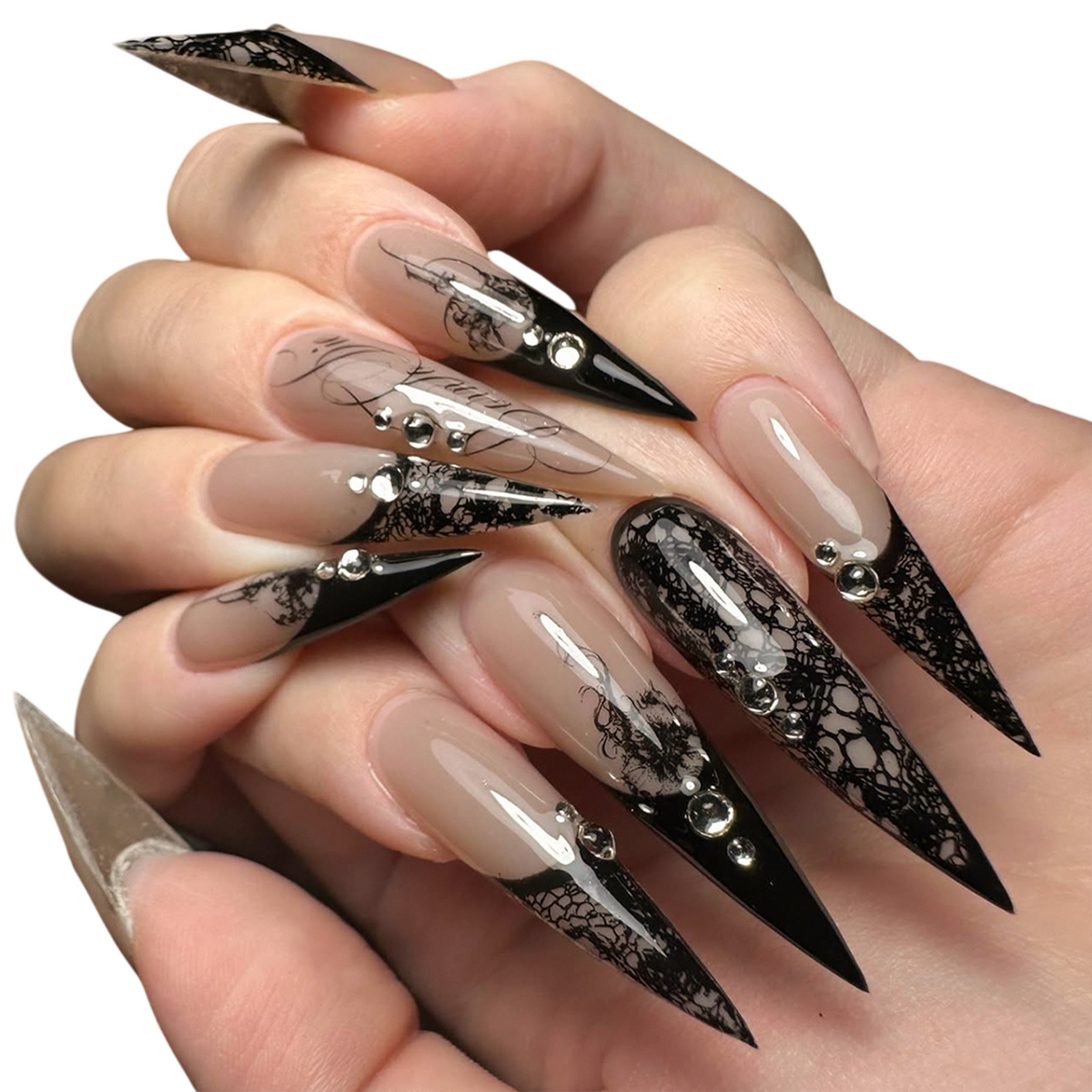Black Lace Stiletto Press-On Nails