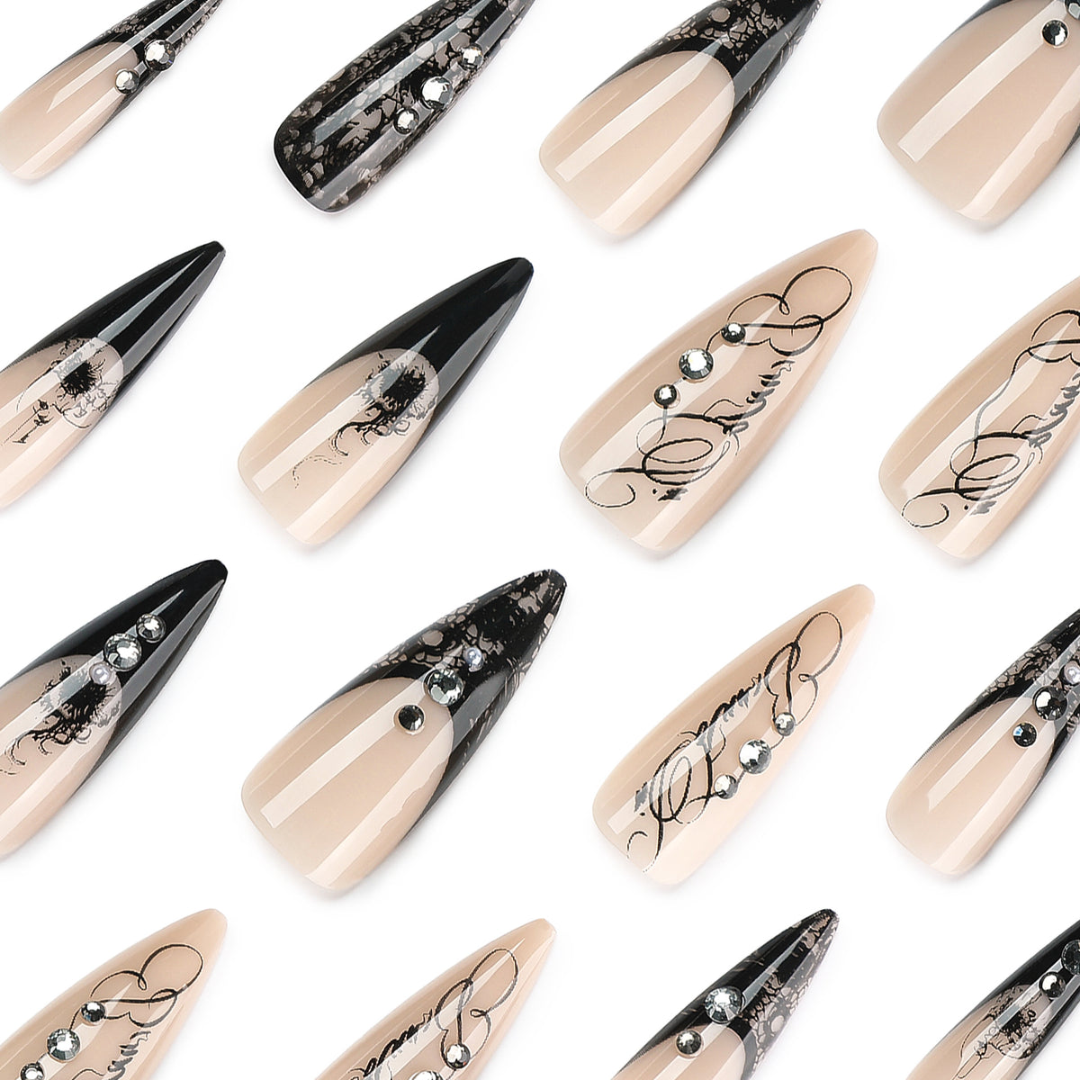 Black Lace Stiletto Press-On Nails