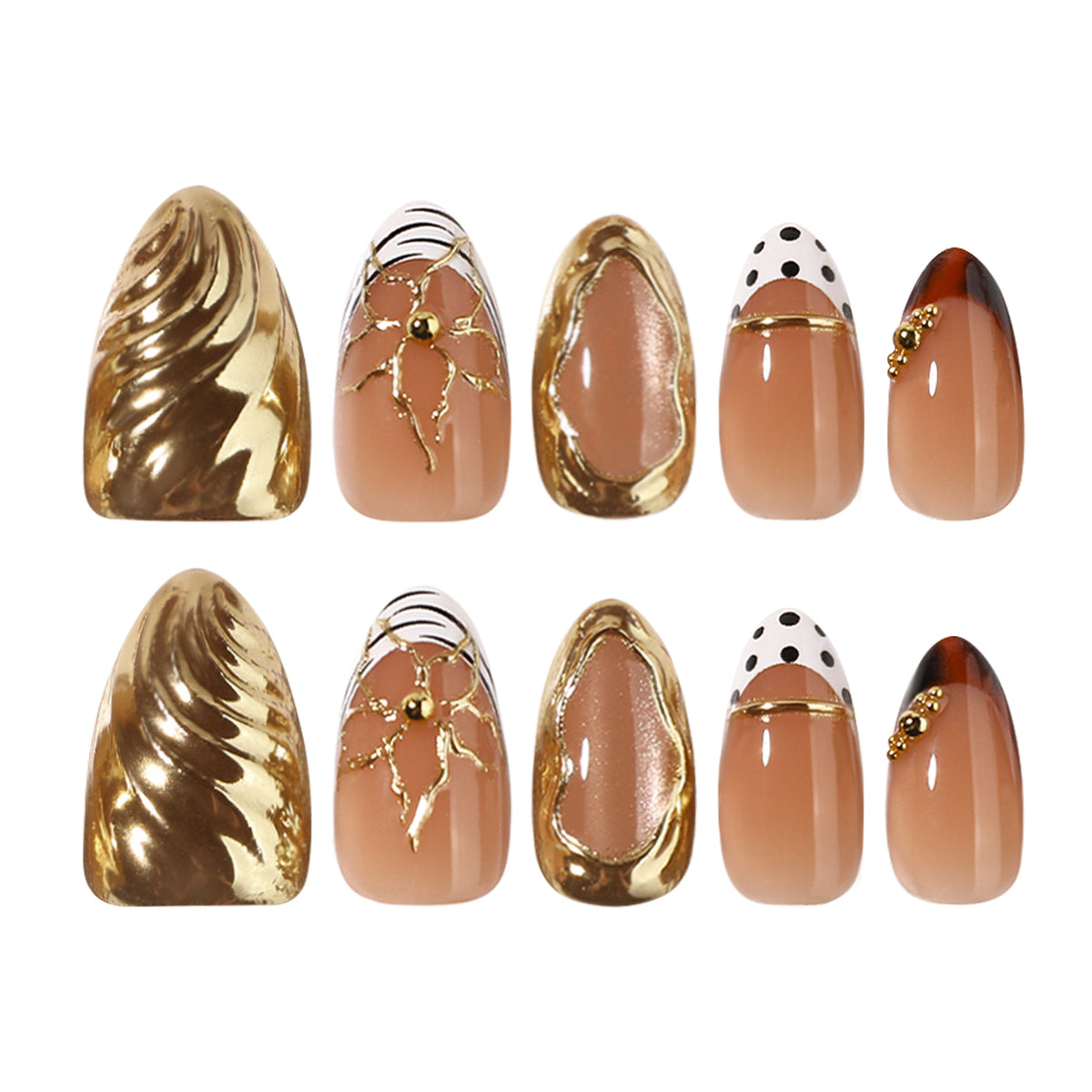 Gold 3D Nail Art Charms & Rhinestone Set