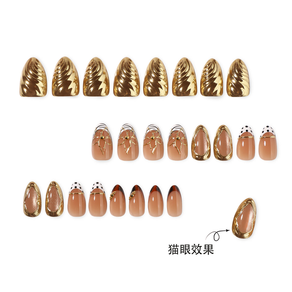Gold 3D Nail Art Charms & Rhinestone Set