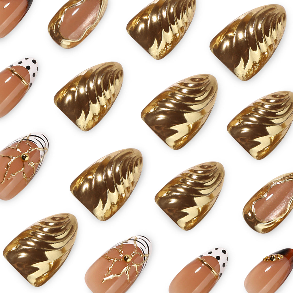 Gold 3D Nail Art Charms & Rhinestone Set