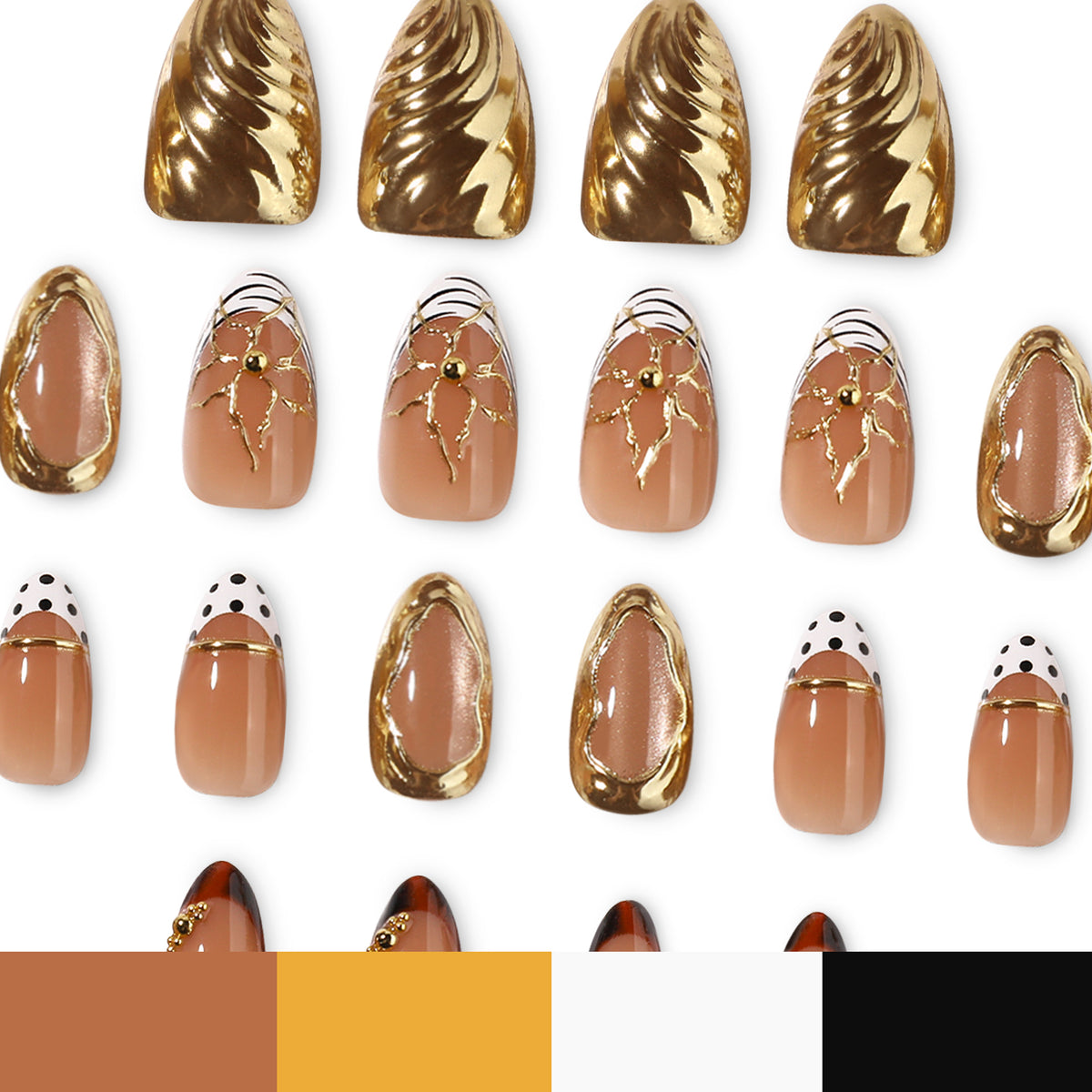 Gold 3D Nail Art Charms & Rhinestone Set