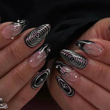 Glossy Black and Nude Decorative False Nail Tips Set with Rhinestone Details