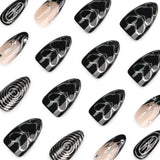 Glossy Black and Nude Decorative False Nail Tips Set with Rhinestone Details