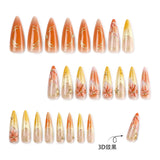 Floral Press On Nails with Gold Art for Women