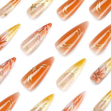 Floral Press On Nails with Gold Art for Women