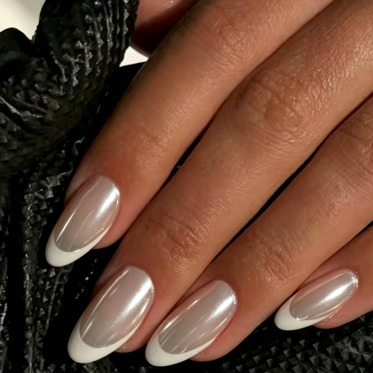 Pearl Chrome French Tip Press On Nails