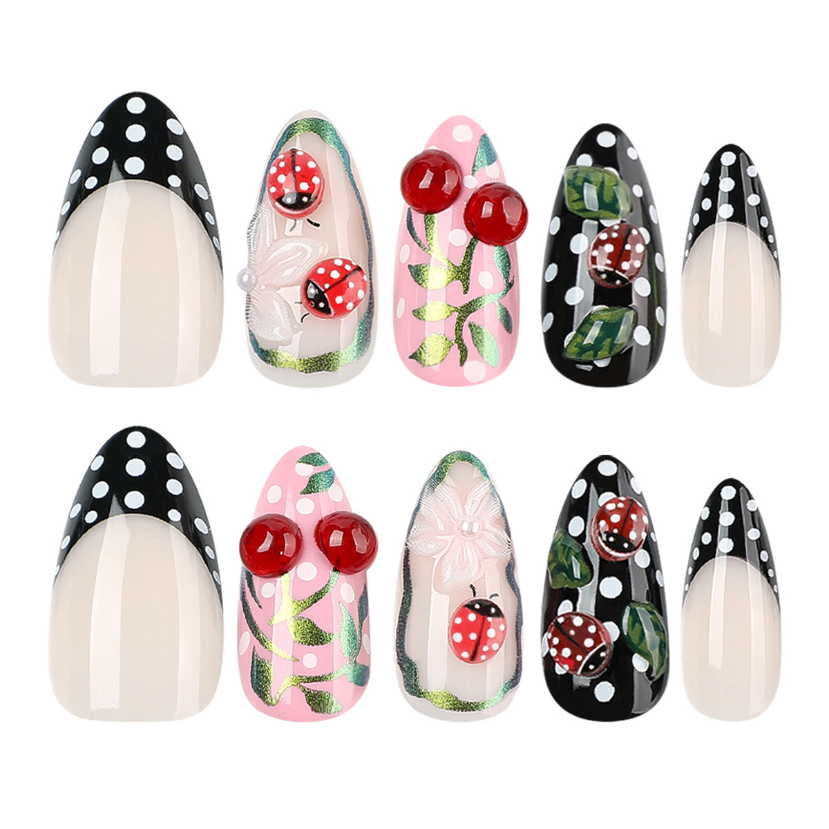 Ladybug Press On Nails with Polka Dot Design