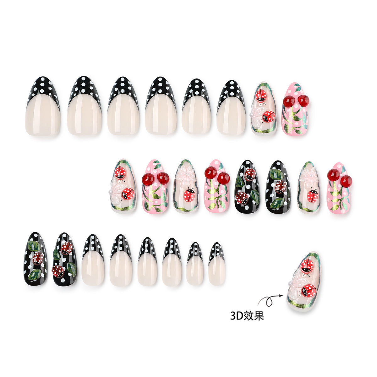 Ladybug Press On Nails with Polka Dot Design