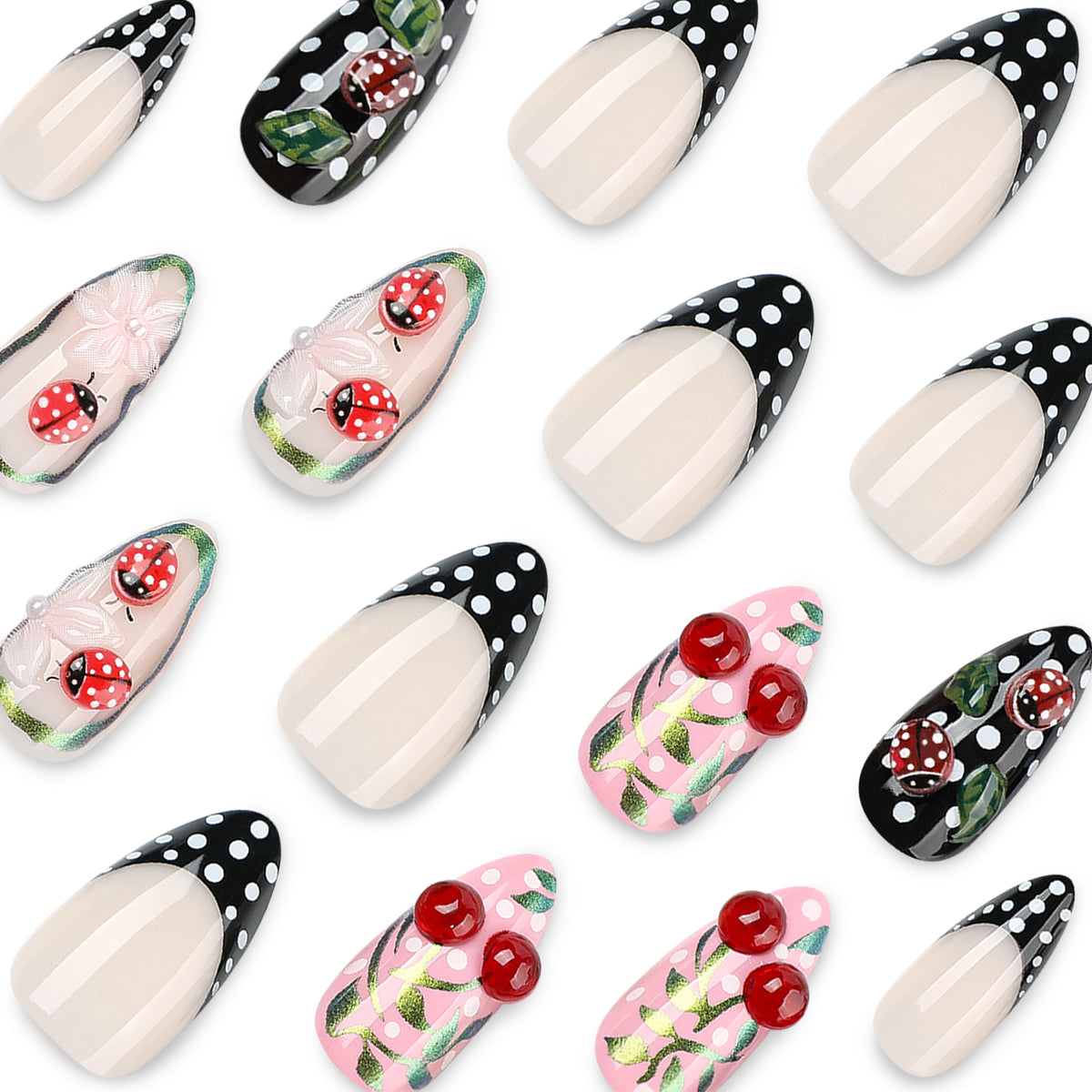 Ladybug Press On Nails with Polka Dot Design