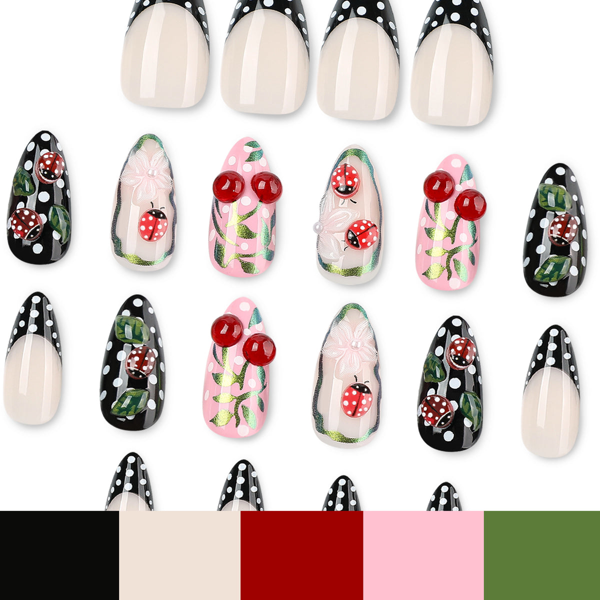 Ladybug Press On Nails with Polka Dot Design