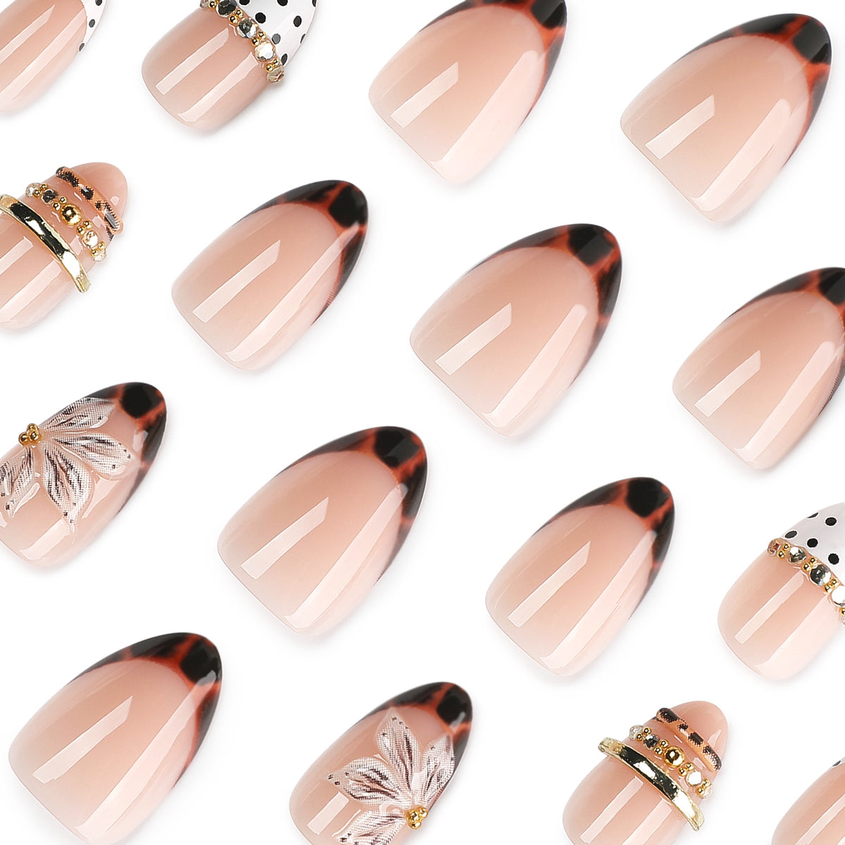 French Tip Press-On Nails with Floral Design