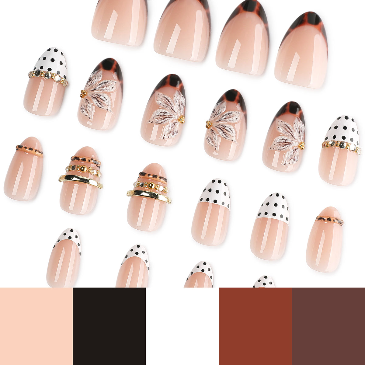 French Tip Press-On Nails with Floral Design