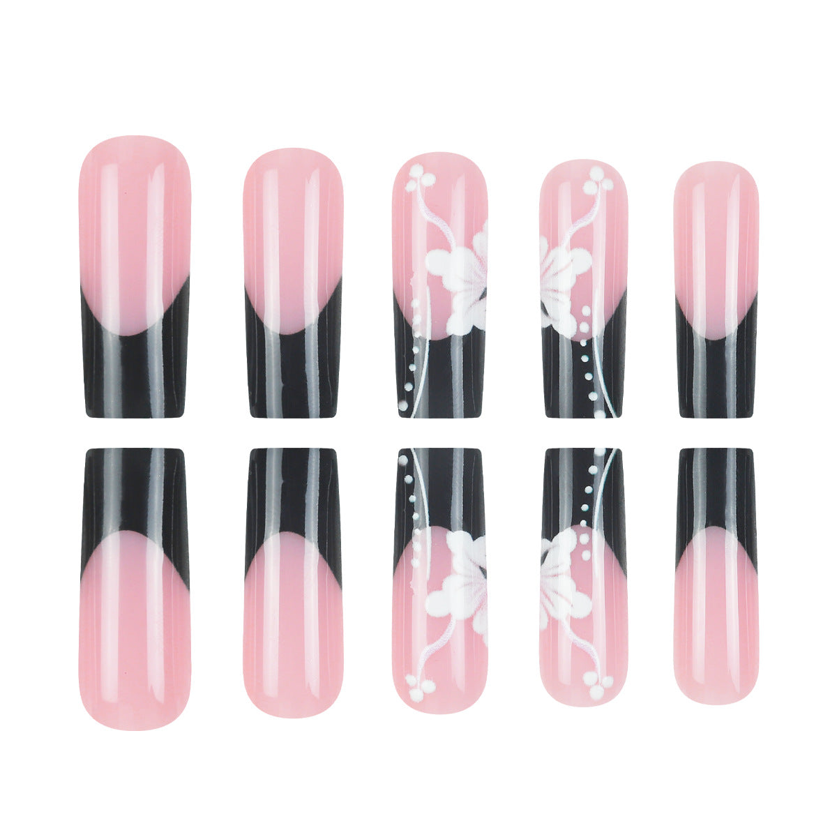 Black Floral Press On Nails