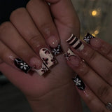 Floral Press-On Nails with Rhinestone Accents