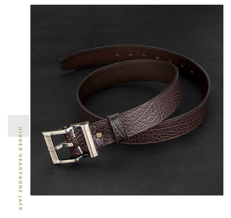 Men's Textured Leather Belt with Metal Buckle