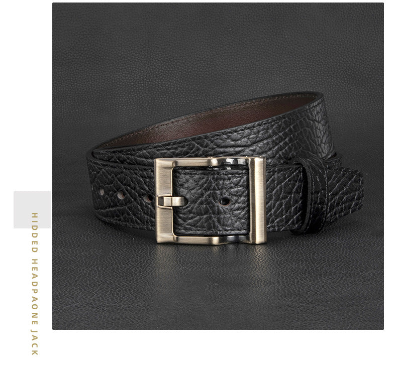 Men's Textured Leather Belt with Metal Buckle