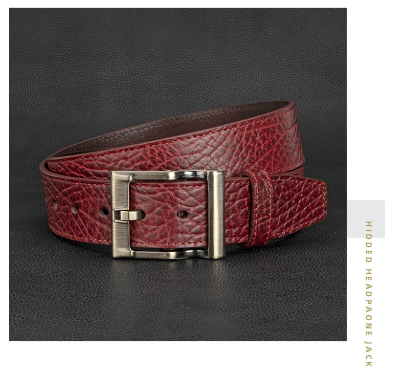 Men's Textured Leather Belt with Metal Buckle