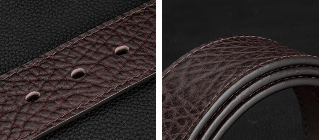 Men's Textured Leather Belt with Metal Buckle