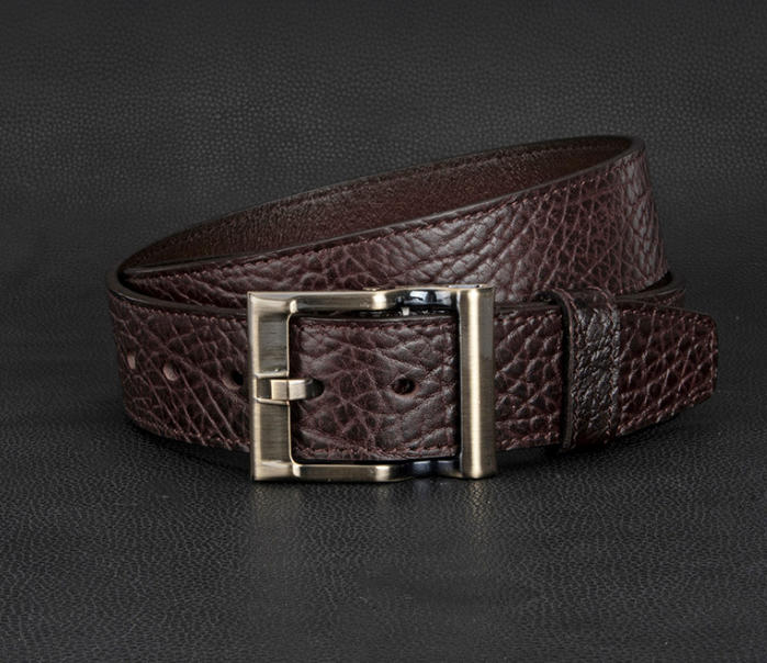 Men's Textured Leather Belt with Metal Buckle