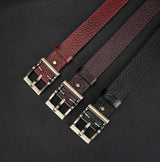 Men's Textured Leather Belt with Metal Buckle