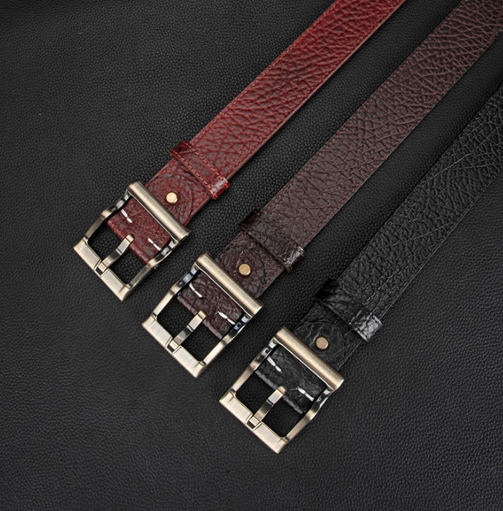 Men's Textured Leather Belt with Metal Buckle