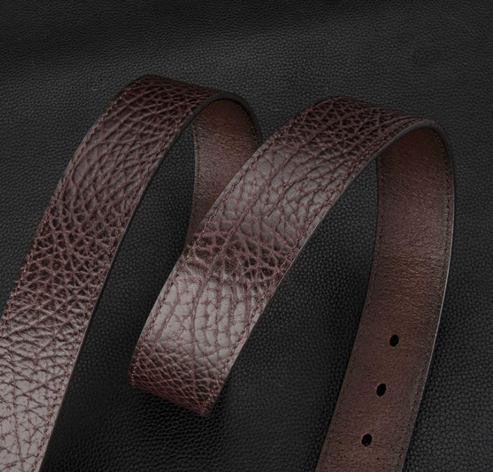 Men's Textured Leather Belt with Metal Buckle