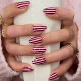 Red Stripe Press-On Nails Almond Shape