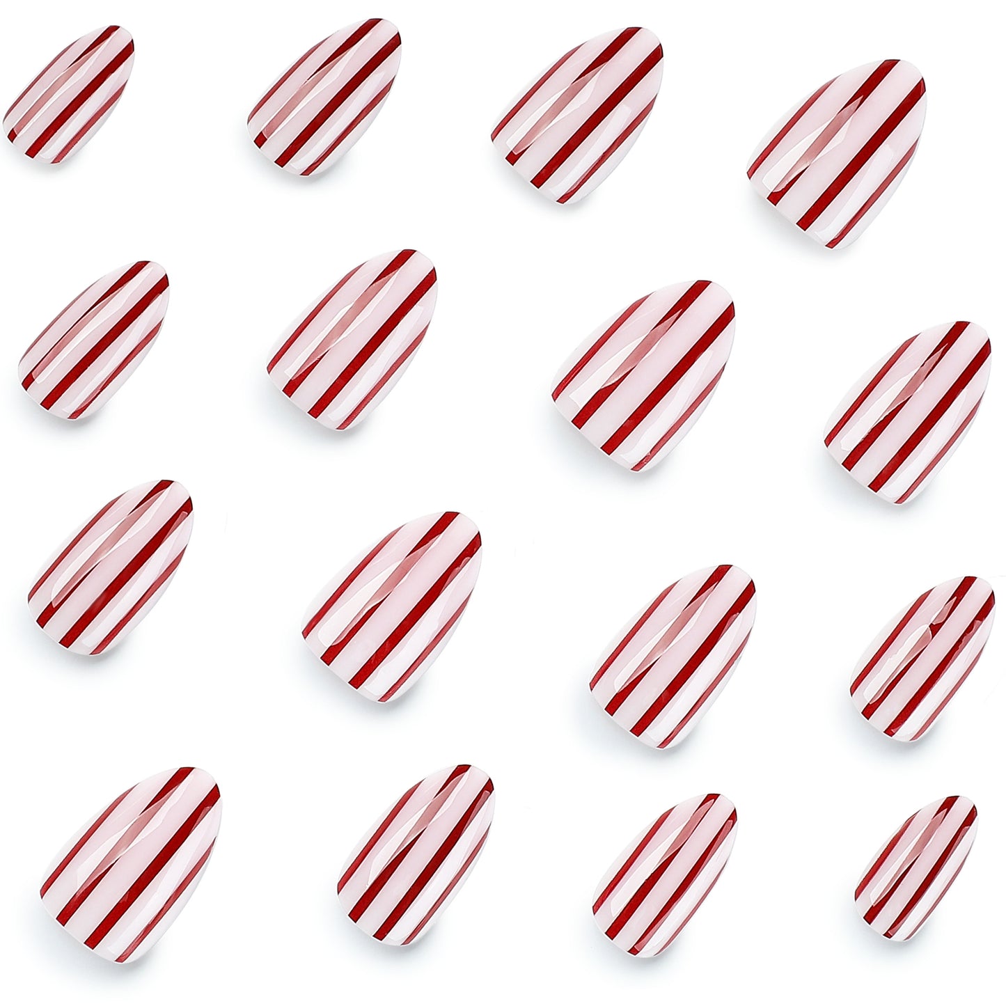 Red Stripe Press-On Nails Almond Shape