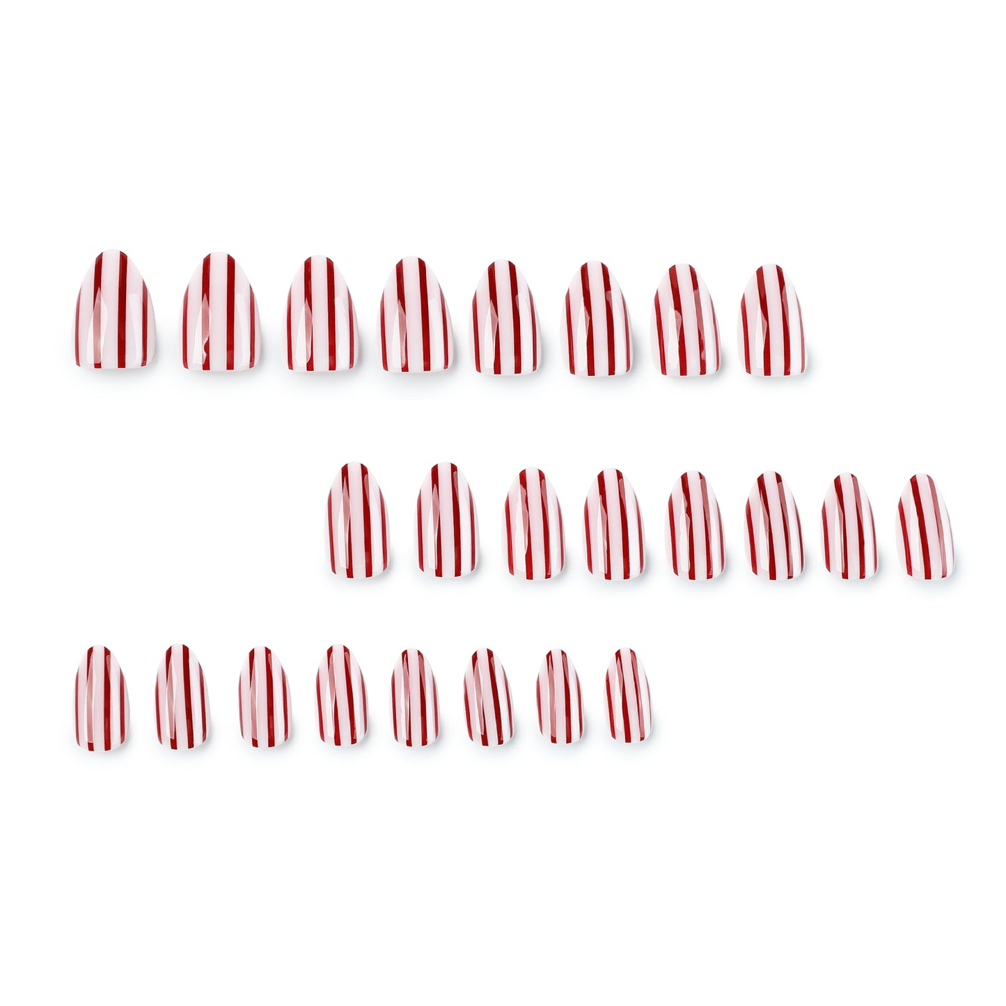 Red Stripe Press-On Nails Almond Shape