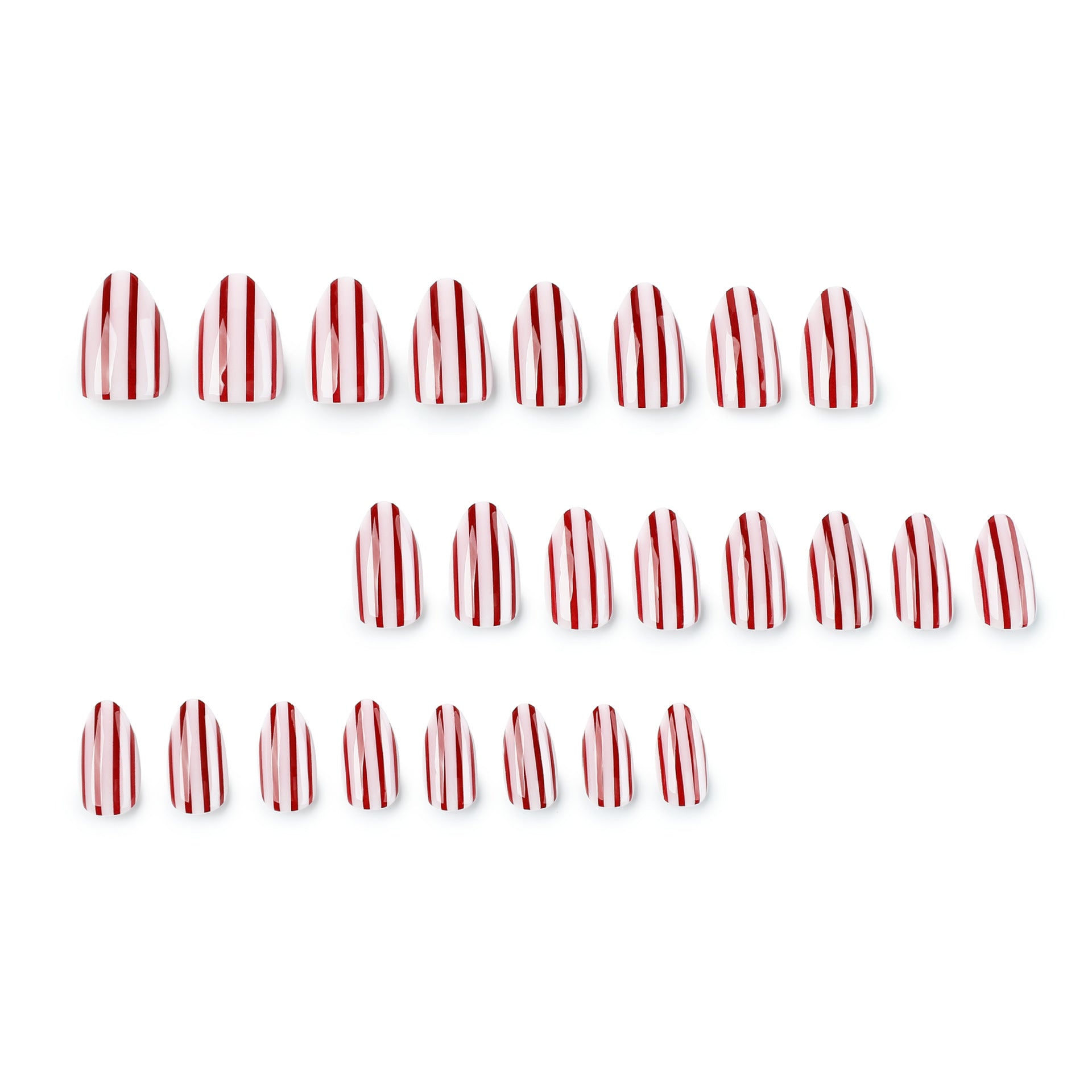 Red Stripe Press-On Nails Almond Shape