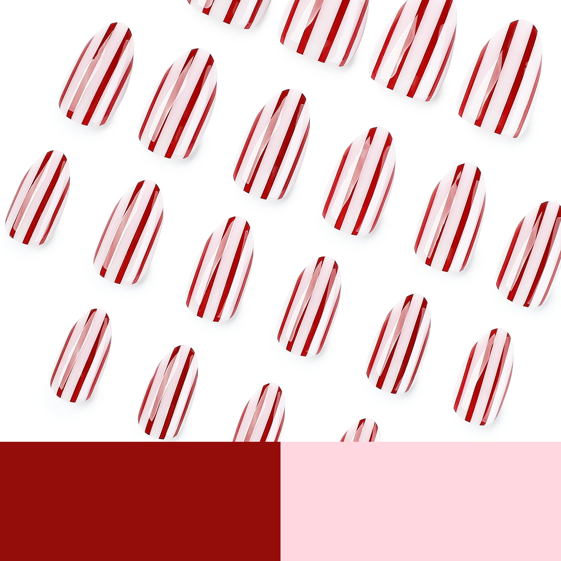 Red Stripe Press-On Nails Almond Shape