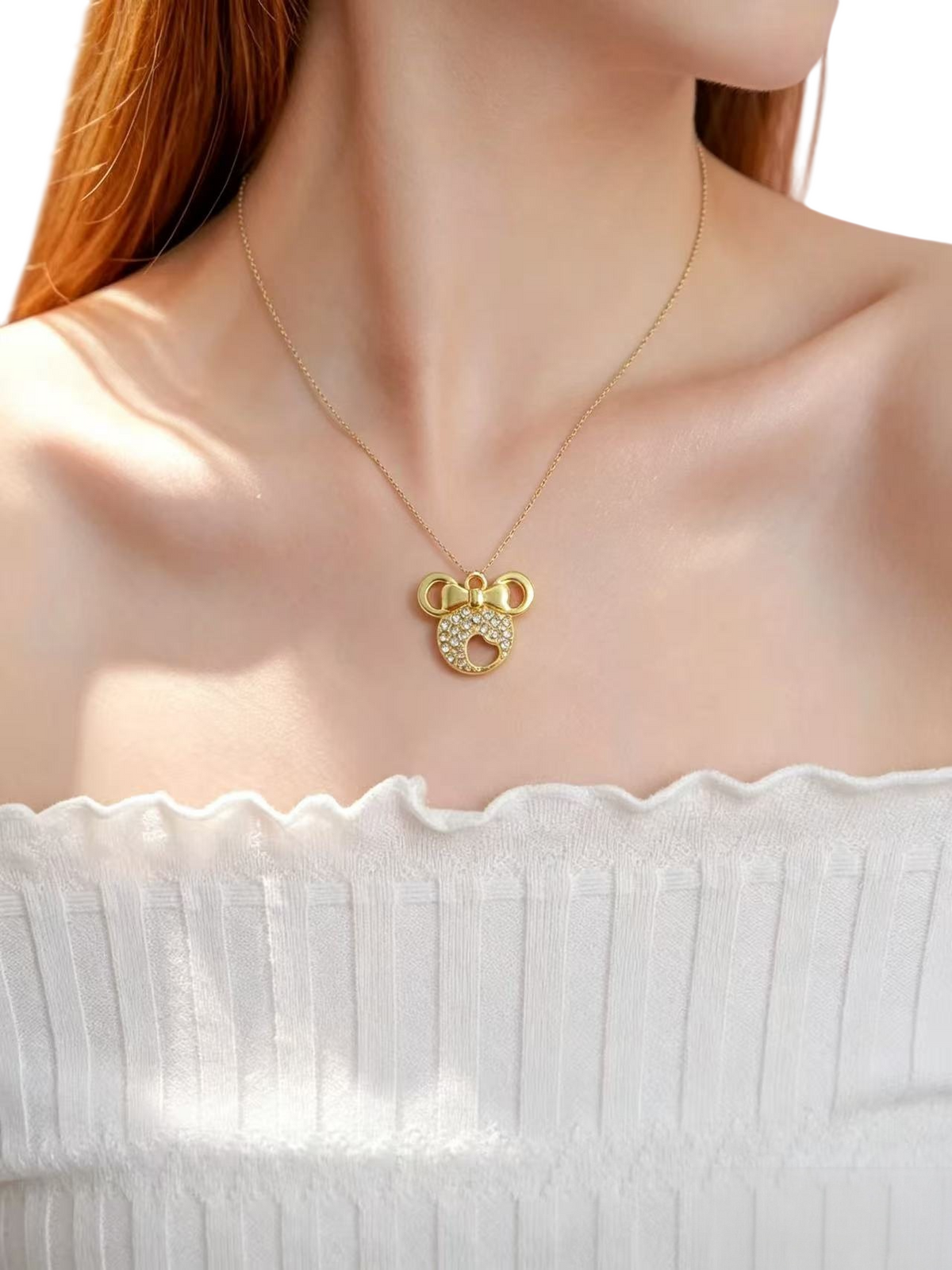 Women’s Rhinestone Heart Bow Necklace
