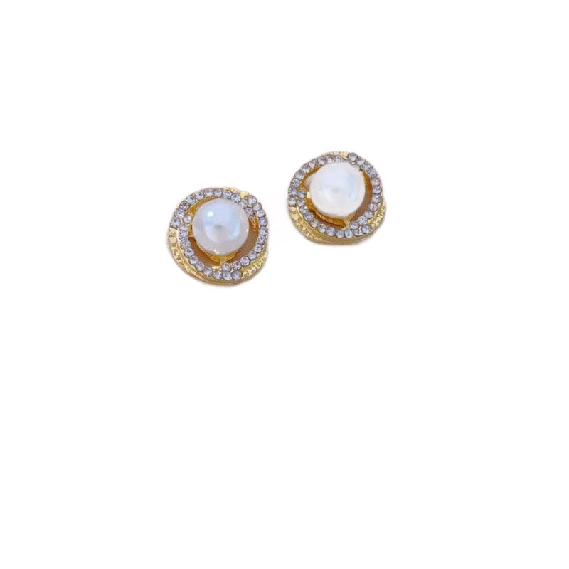 Pearl Stud Earrings with Crystal Halo Design