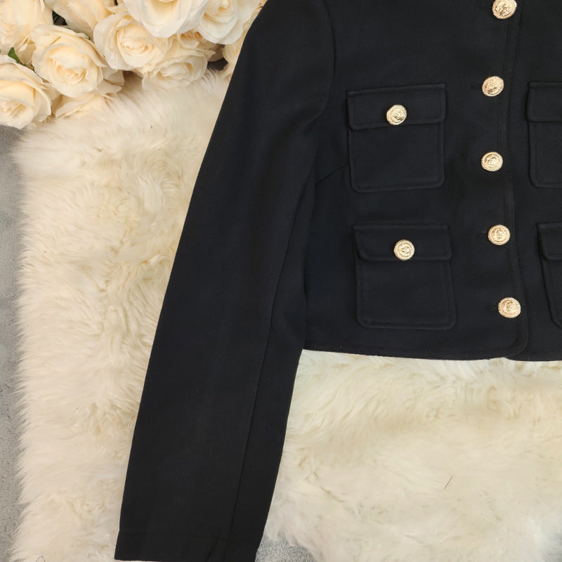 Black Tweed Button-Front Jacket