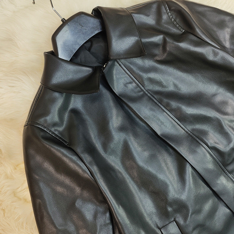 جاكيت أنيق من الجلد الصناعي الأسود