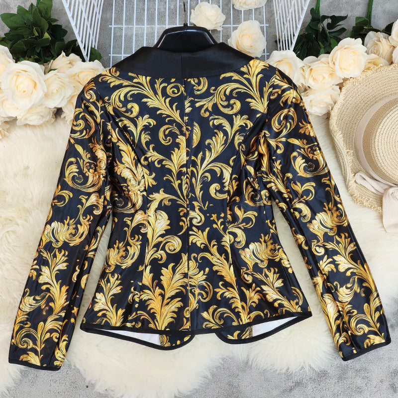 Black and Gold Baroque Pattern Blazer