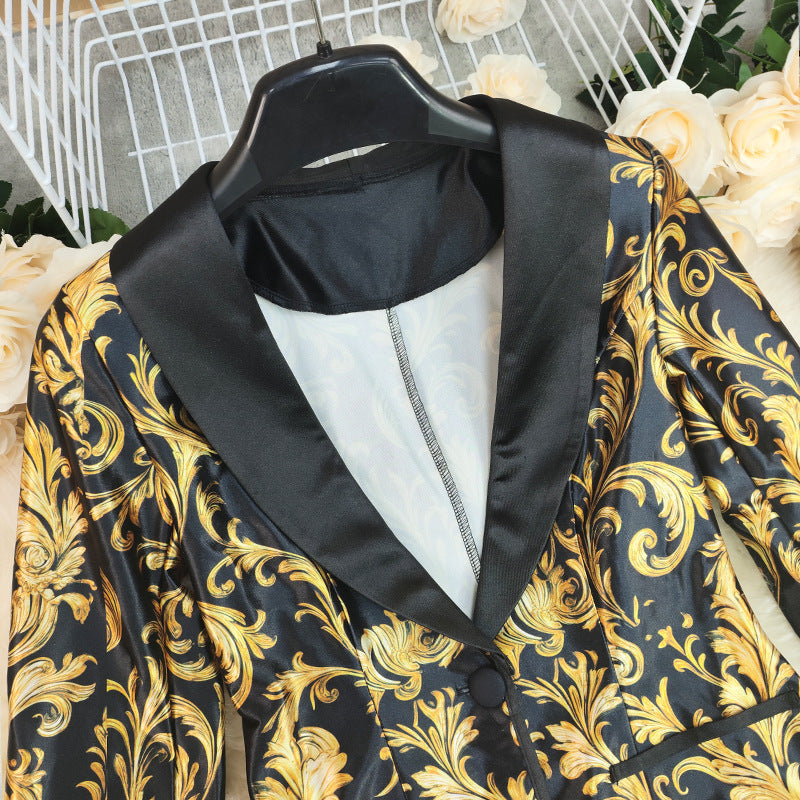 Black and Gold Baroque Pattern Blazer