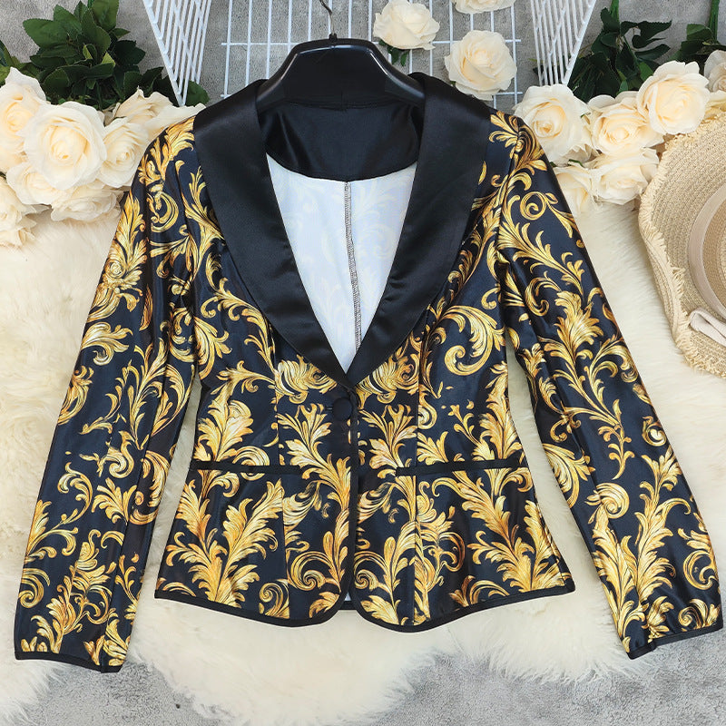 Black and Gold Baroque Pattern Blazer