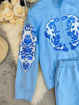 طقم رياضي أزرق أنيق مطبوع